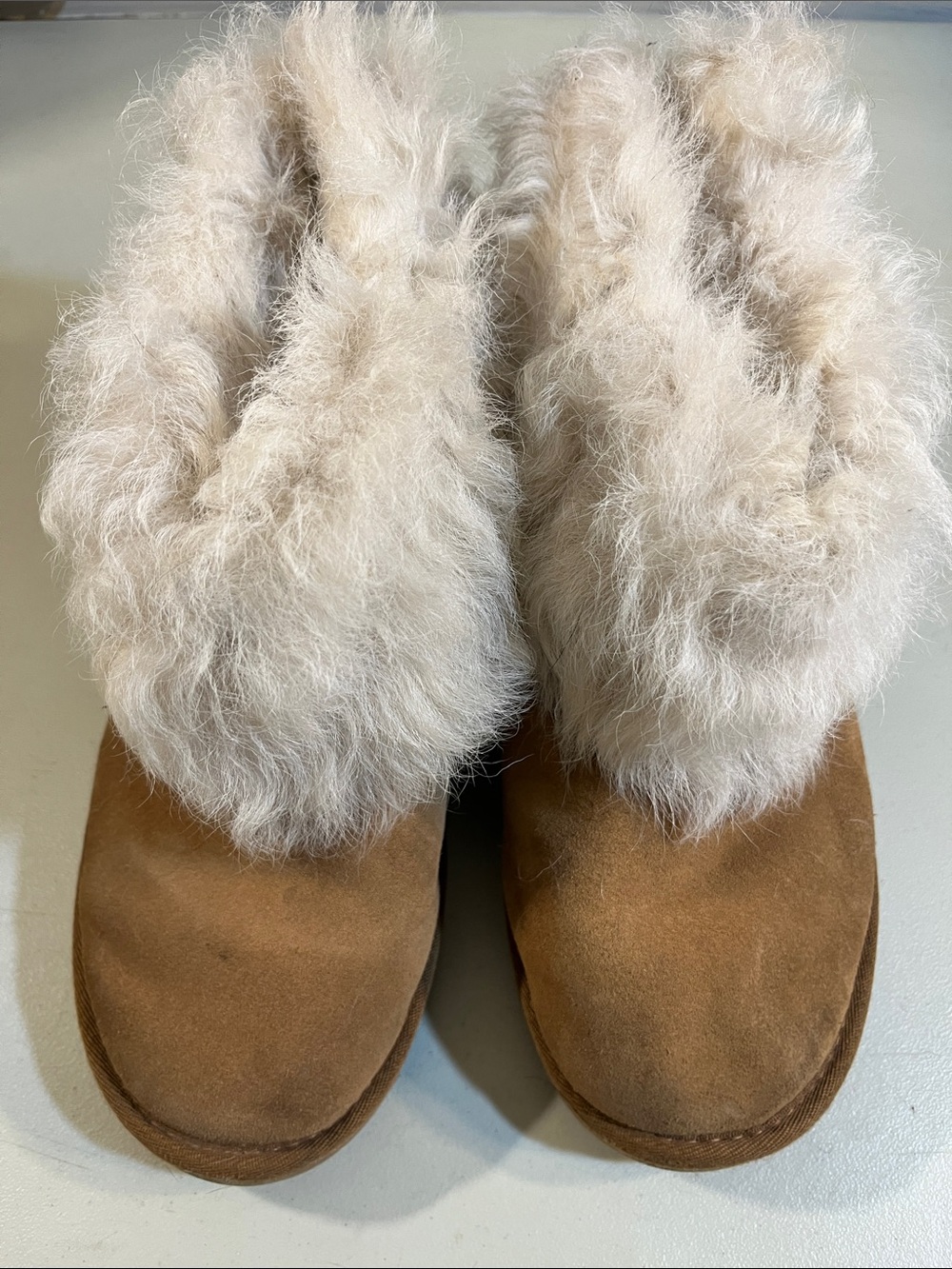 UGG Chestnut Suede Winter Boots with Cream Shearling Cuff